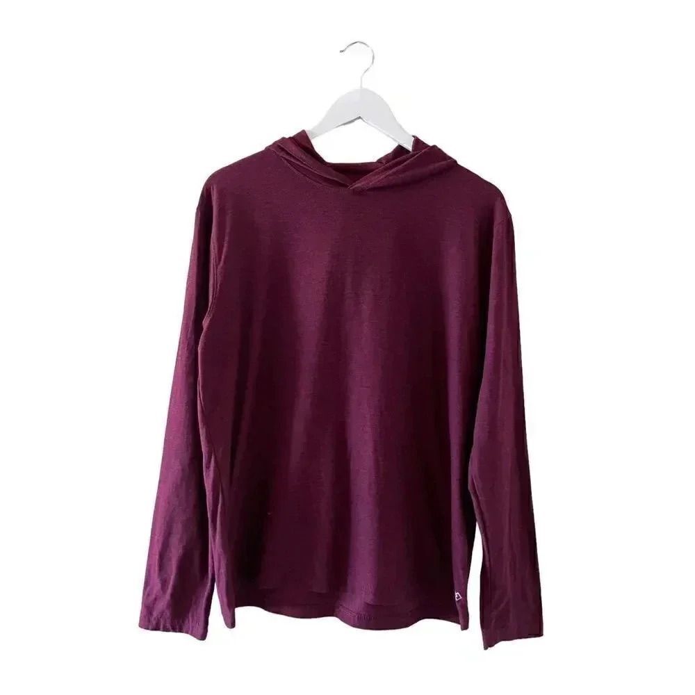 Breath Mens Burgundy Long Sleeves Hooded Soft Casual Essential SZ M #1252